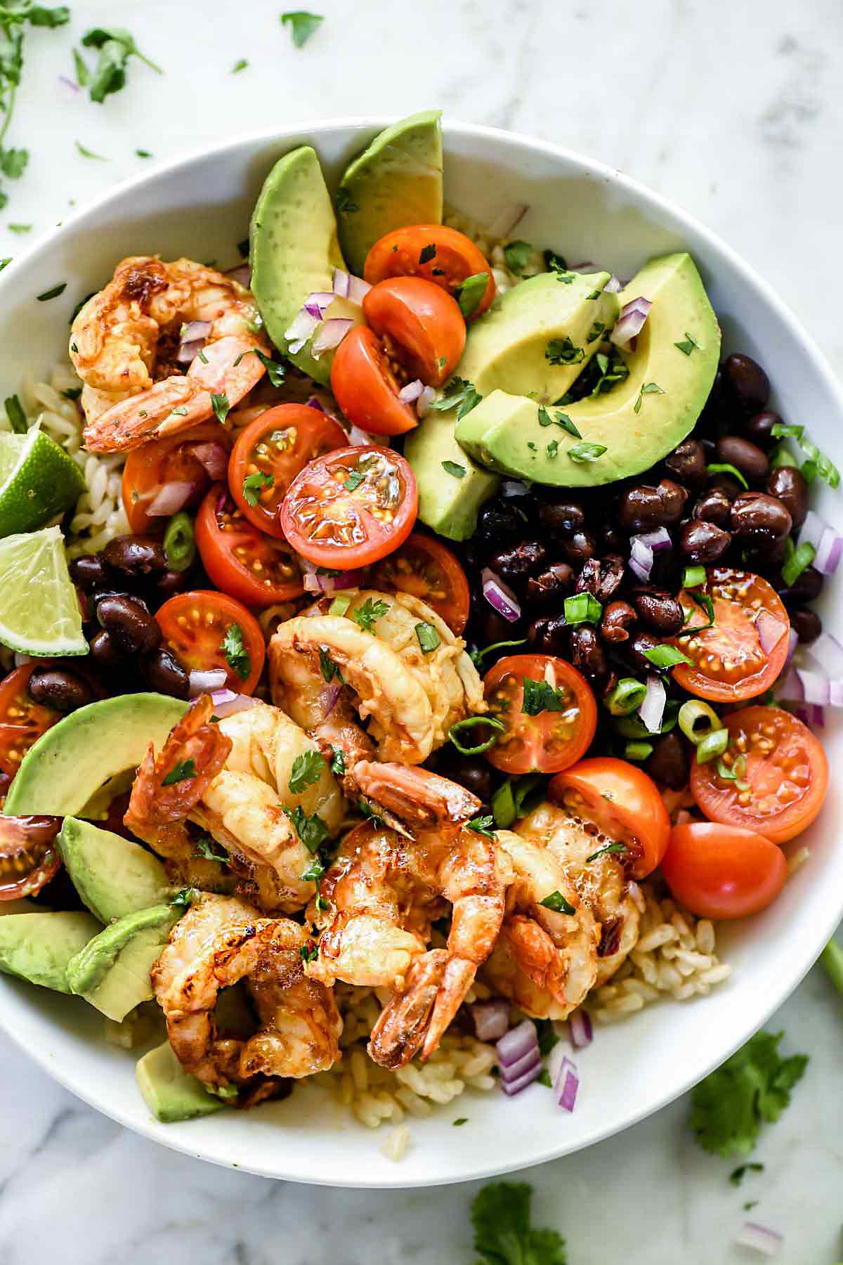 Chipotle Lime Shrimp Bowls | foodiecrush.com #shrimp #ricebowls #healthy #Mexican