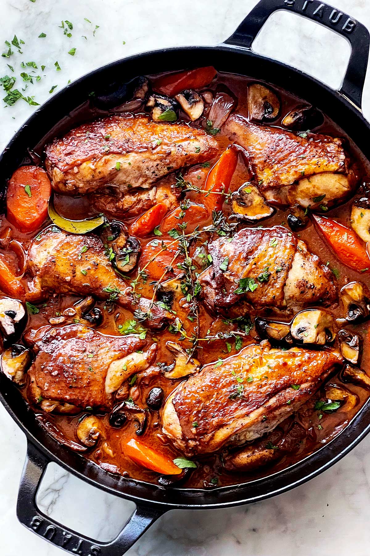 Recette du coq au vin à la poêle foodiecrush.com