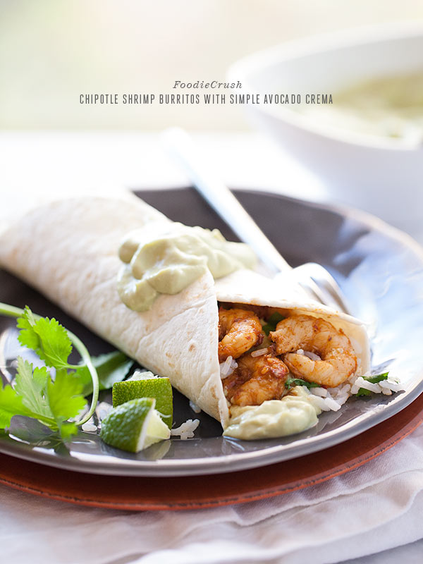 Chipotle Shrimp Burritos de foodiecrush.com